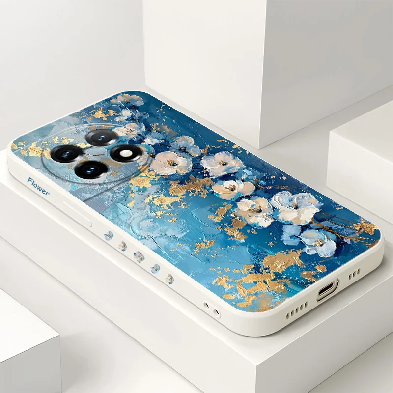 Gold Leaf Flower Liquid Silicone Phone Case