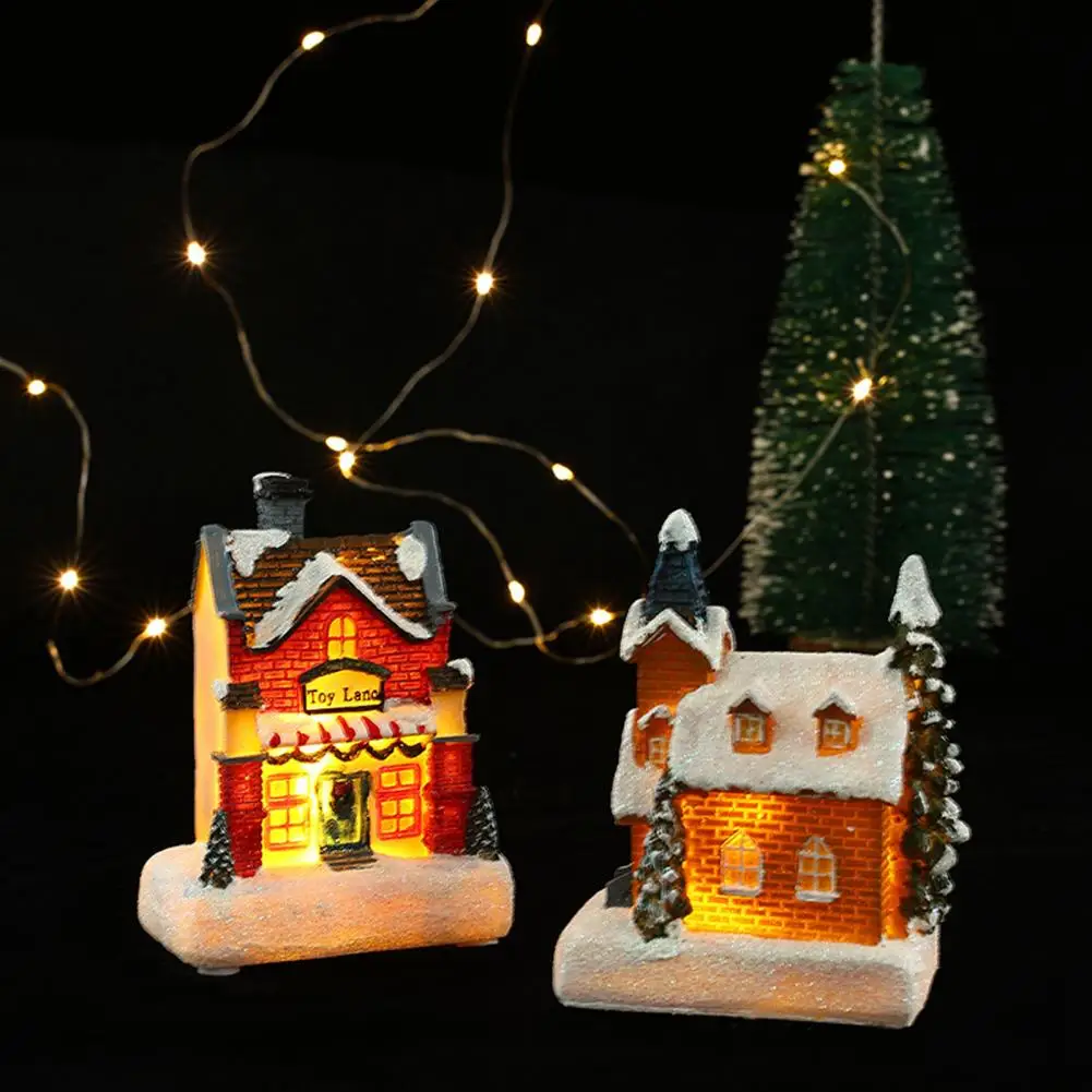 

Festive Home House Decor Resin Christmas Decoration Charming Christmas Glowing House Ornament Festive Resin Craft with Warm Xmas