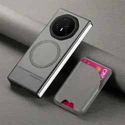 Luxury Magnetic Leather Wallet Case with Detachable Card Holder for Honor Magic V5 (GRAY)