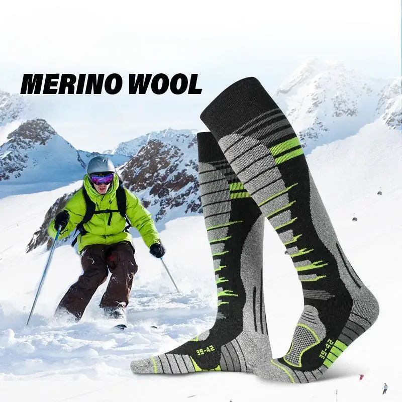 Ski Socks 2 Pairs Men Women Winter Outdoor Sports Thickened Insulation Merino Wool Breathable Wear-resistant Snow Stocking ski socks
