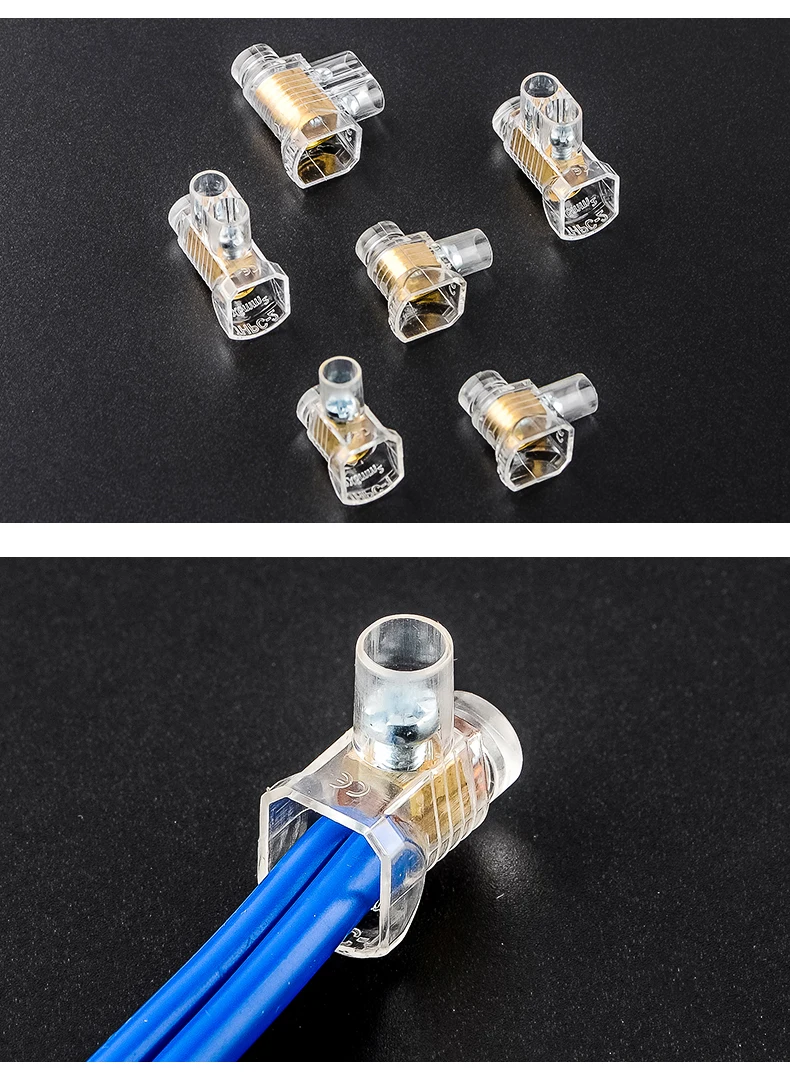 10 Stück PC-Klemmenblock, 1/2-Wege, transparent, aus reinem Kupfer, geschlossener Anschluss, Doppelloch-Crimpkappe, 2-Positionen-Klemme – Detail 7