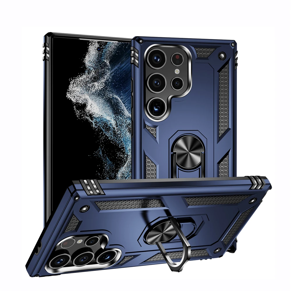 

Military Grade Armor Case for Samsung Galaxy S23 S20 S21 FE S22 S24 Ultra S8 S9 S10 Plus Shockproof Cover with Metal Ring Holder