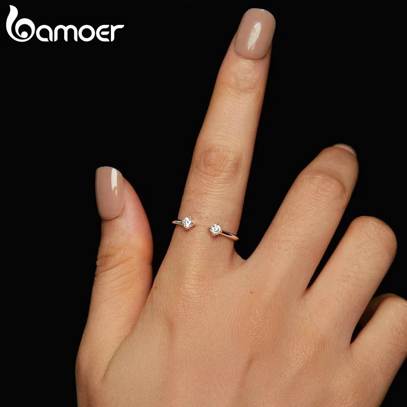 BAMOER Moissanite White Gold Plated Adjustable Ring 925 Sterling Silver Exquisite Open Ring for Women Fine Jewelry Gift 5