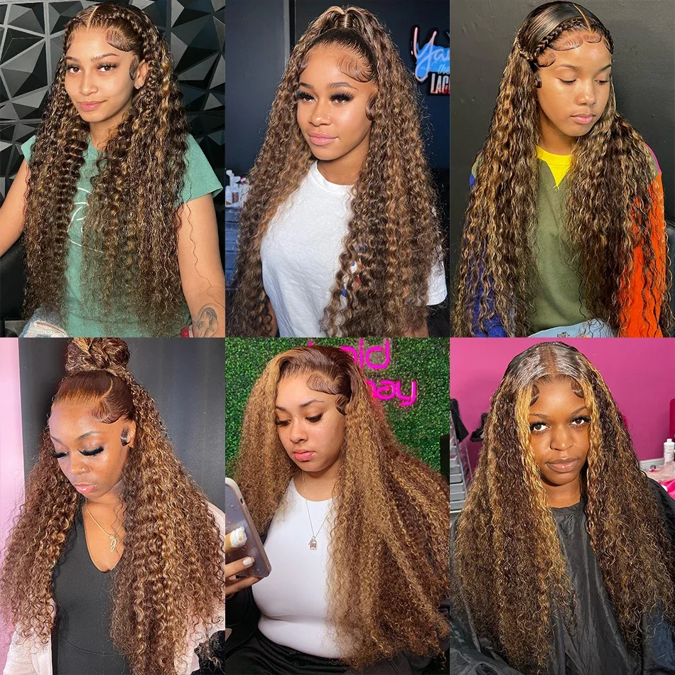 Ombre Highlight Wig Human Hair Curly Loose Deep Wave Lace Frontal Wig 4/27 Colored Brazilian 13x4 Lace Front Wigs For Women Lace Front Wig Human Hair Wig
