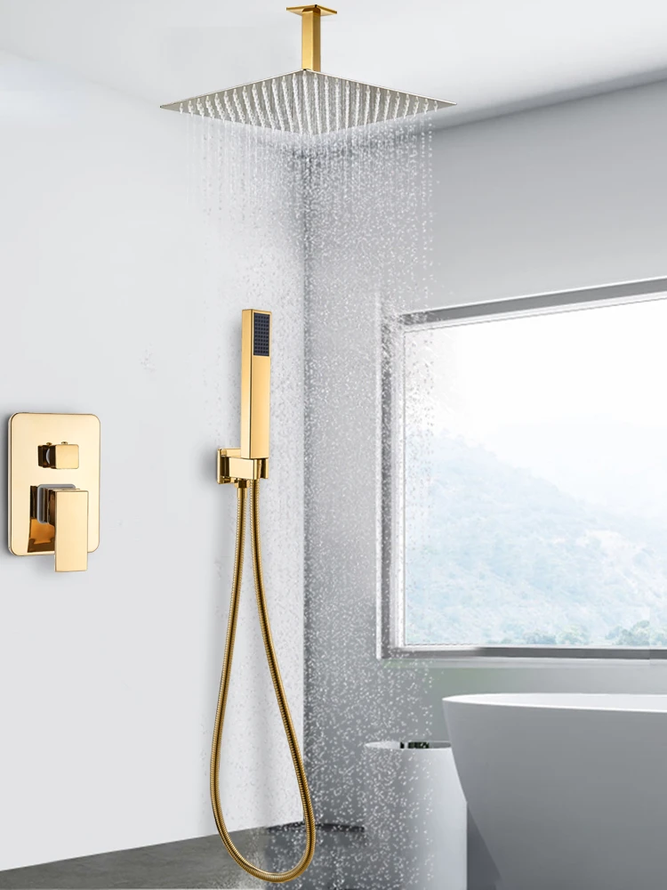 

Golden Bathroom Shower Faucets Set 3-Ways Rainfall System Wall Mounted 8 10 12'' Shower Head Brass tub Spout Hot Cold Mixer Tap