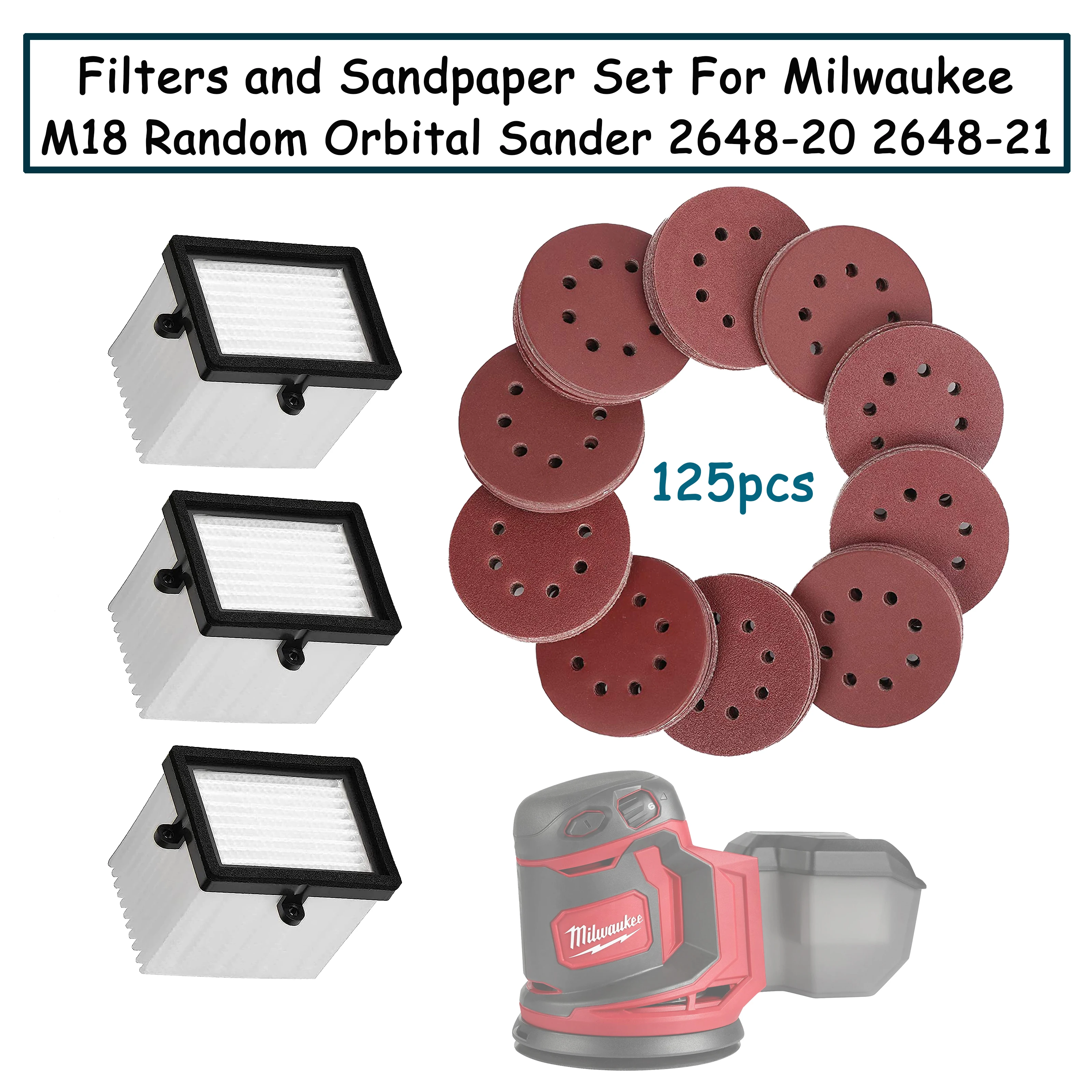 125pcs Sandpaper Set And 3pcs Filter Replacement for Milwaukee Electric