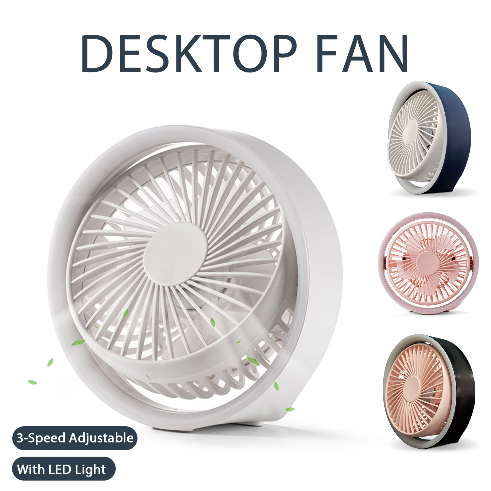 พัดลมขนาดเล็กพร้อมไฟ LED, การทำงานที่เงียบสงบ 3 ระดับความเร็ว, ชาร์จได้แบบ Type-C, พัดลมตั้งโต๊ะสำหรับสำนักงาน, แคมป์ปิ้ง, บ้าน 1