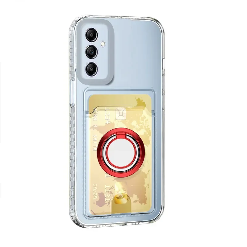 Transparent Card Slot Wallet Holder Silicone Case with Magnetic Ring Stand and Soft Cover