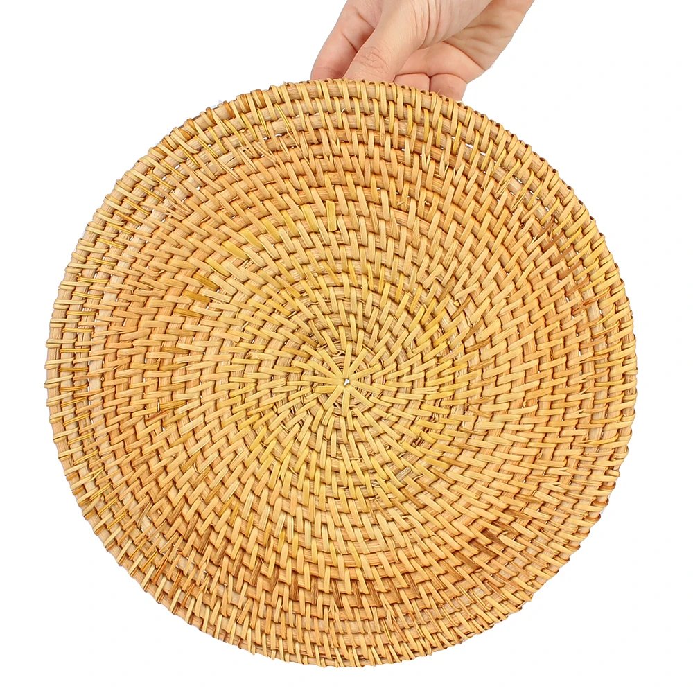 Handwoven Rattan Storage Tray Fruit Cake Wicker Basket With Handle Dinner Serving Tray Breakfast Bread Food Plate Round Shape 5