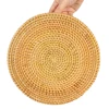 Handwoven Rattan Storage Tray Fruit Cake Wicker Basket With Handle Dinner Serving Tray Breakfast Bread Food Plate Round Shape 5