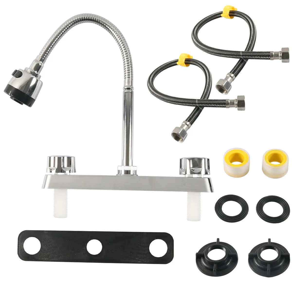 Kitchen Flexible 360° Rotatable Faucet Dual Handle Hot and Cold Water Faucet Splashproof 2 Outlet Modes Kitchen Tap