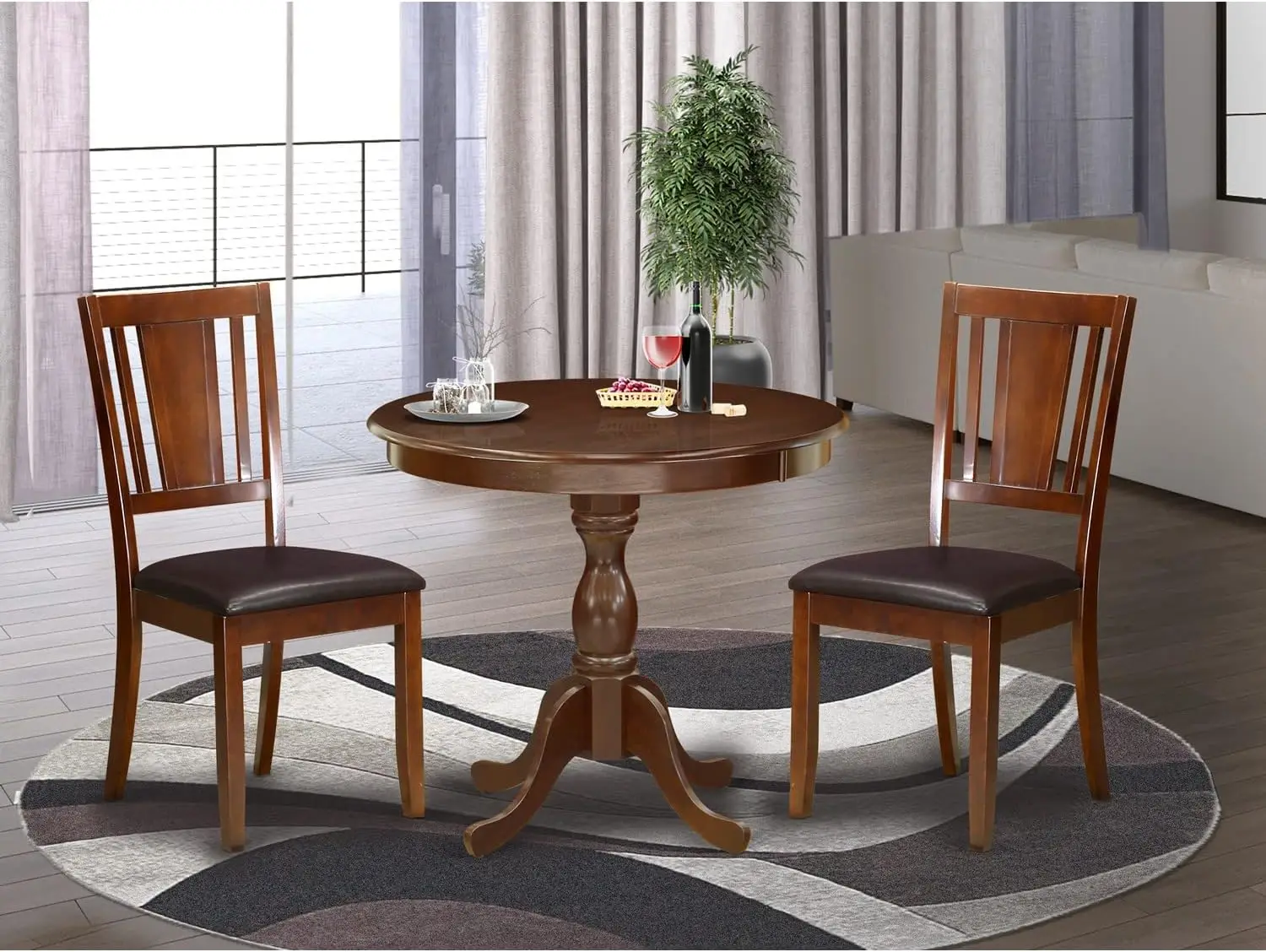 

East West Furniture Antique 3 Piece Modern Set Contains a Round Kitchen Table with Pedestal and 2 Faux Leather Dining Room