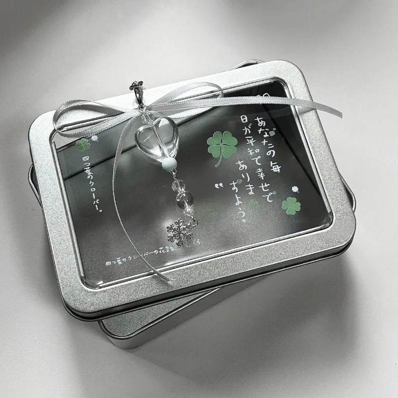 Retro Japanese Clover Desktop Organizer Transparent Displaying Photocard Badge Organizer Mini Stationery Storage Box 1pc desktop storage box stationery organizer photocard holder stationery storage box