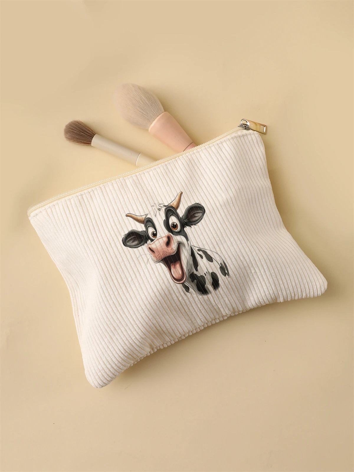 Women's Corduroy Travel Cosmetic Bag Portable Large Capacity Makeup Storage Organizer Zipper Clutch Purse Make up Bag