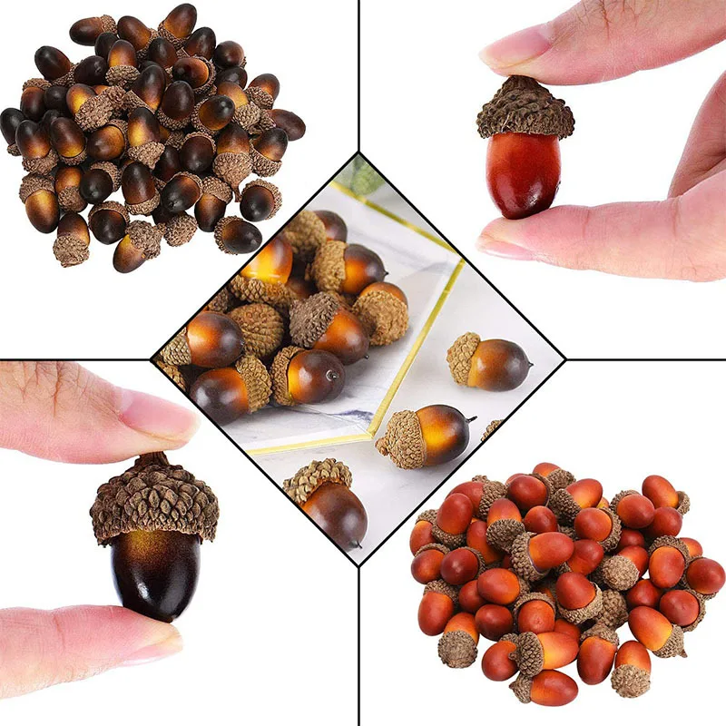 50/100pcs Beautiful Acorns Mini Artificial Foam Fruit And Vegetables Fruits Home Wedding Christmas Tree Decoration Brown Acorn Christmas Decorations