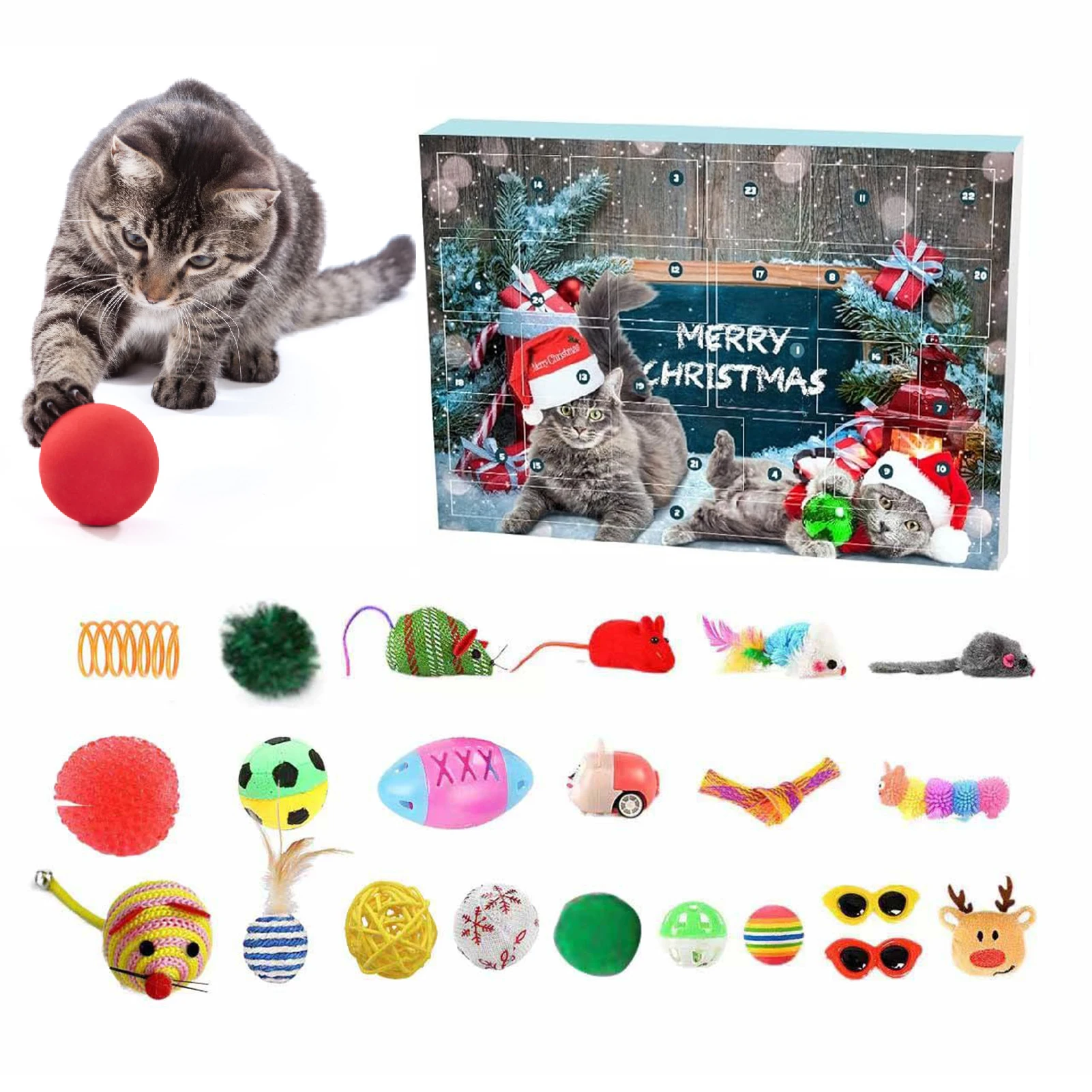 Christmas Cat Toy Advent Calendar 24 Days Xmas Countdown Gifts for Christmas Countdown Holiday MIAO
