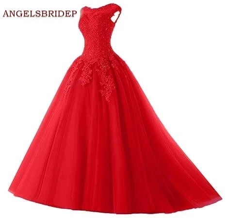 

Angelsbridep модное платье Quinceanera с глубоким круглым вырезом, официальное платье 15 лет, аппликация, бисероплетение, вечерние платья, Лидер продаж