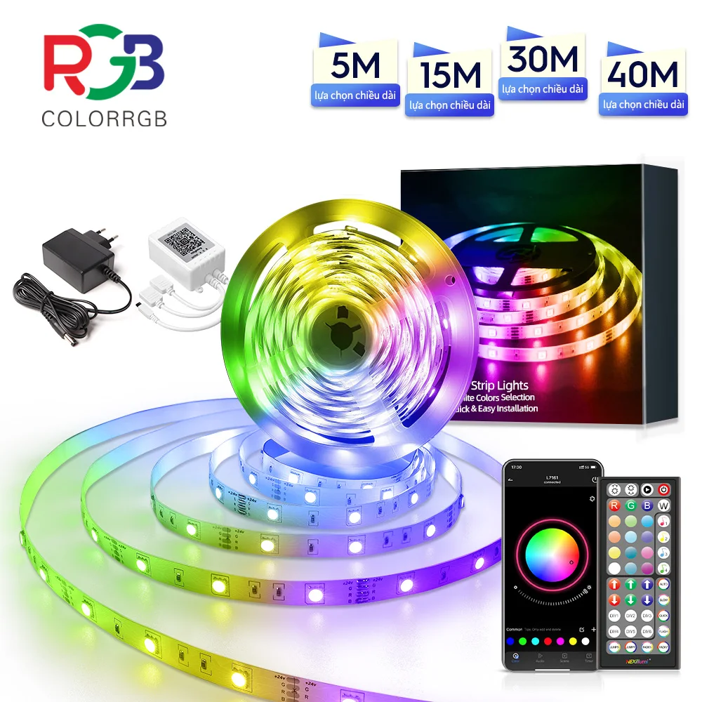 (ปลั๊ก EU) ไฟ LED Strip RGB 5050 ซิงค์เพลงเปลี่ยนสี Sensitive ไมโครโฟนในตัว, ไฟ LED App DC24V ยืดหยุ่น 1