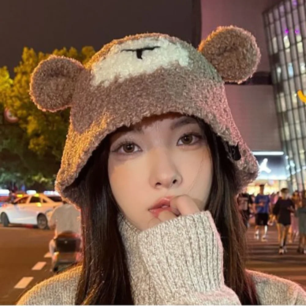 

Polyester New Arrival Warm Basin Hat Practical Breathable Warm with Ear Protection Hat Soft Women's Cute Little Bear Ear Hat