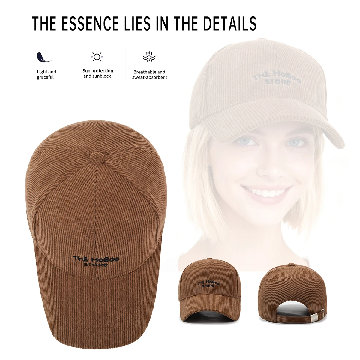 New Autumn and Winter Corduroy Baseball Cap for Women, Simple Letter Embroidery, Hard Brim, Retro Workwear Cap for Men, Warm for Outdoor Activities, Camping, and Work