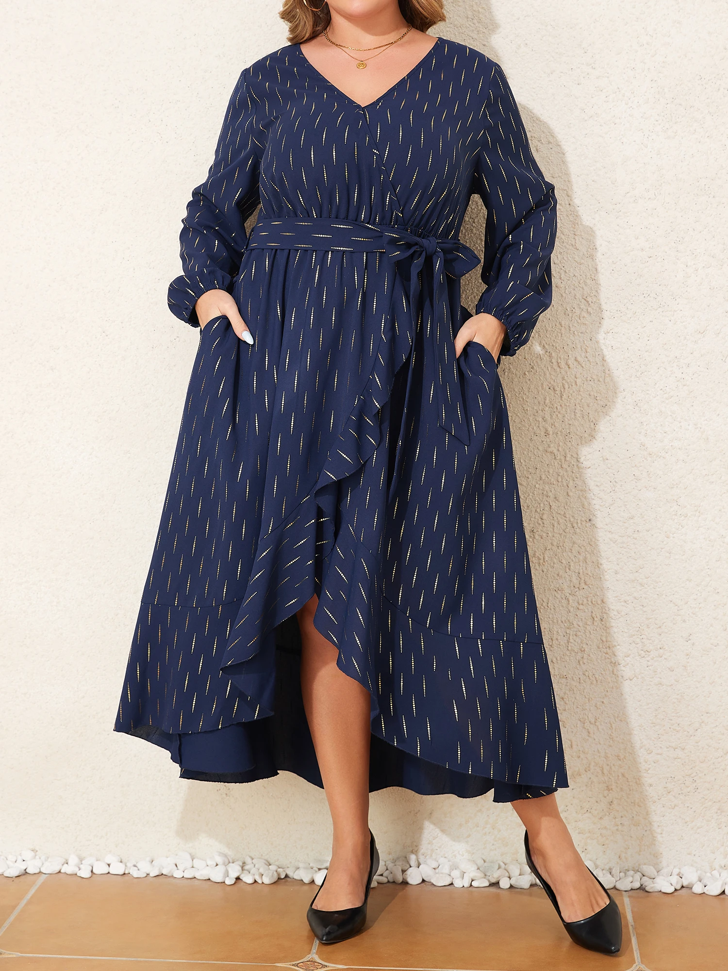 GracefulCasual Dress  Polo Collar Gilding Glossy Waist Tight Maxi