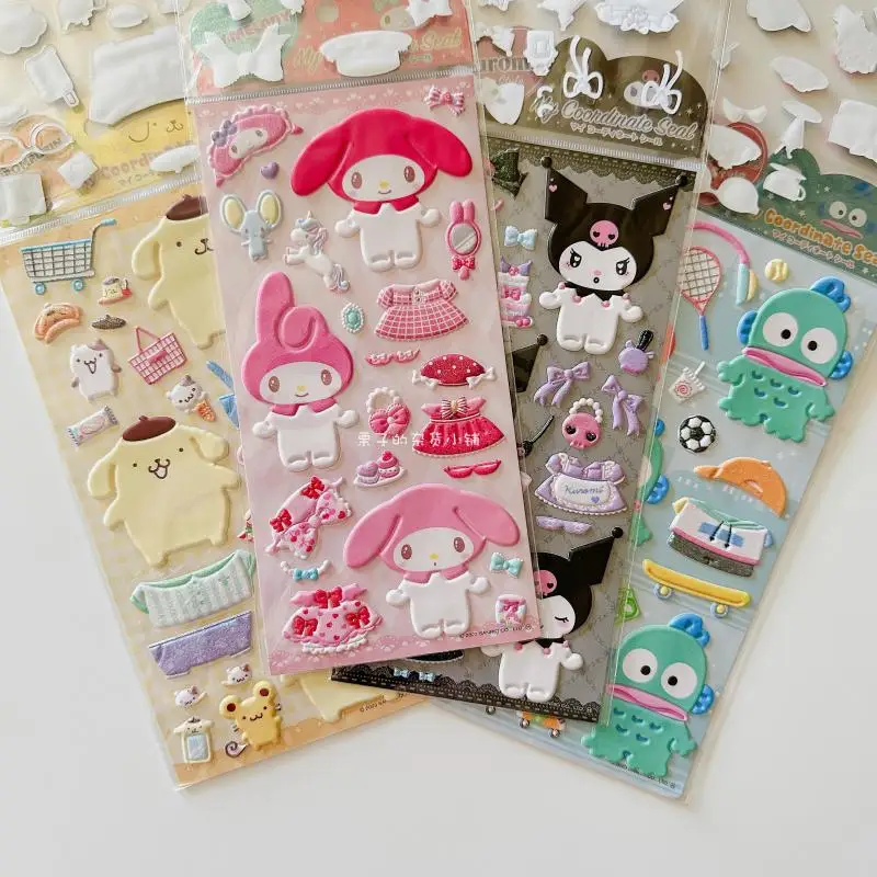 

Sanrio Three-Dimensional Dress-Up Stickers Mymelody Pompom Purin Hangyodon Anime Collection Holiday Toy Figures Children Gift