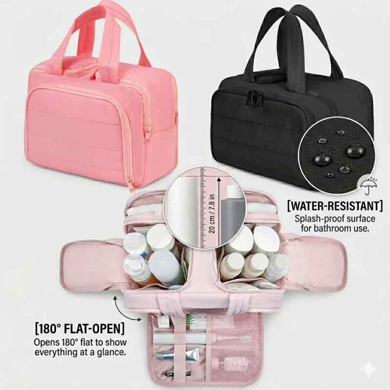 Large Travel Makeup Bag Water Resistant Padded Cosmetic Organiser_voghion.com