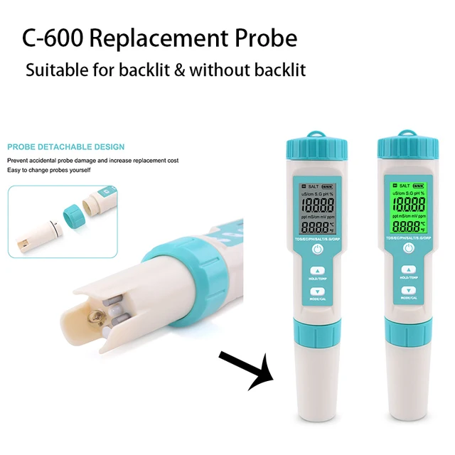 benchtop ph meter New 7 in 1 PH/TDS/EC/ORP/Salinity /S. G/Temperature Meter C-600 Water Quality Tester for Drinking Water, Aquariums PH Meter litmus paper Measurement & Analysis Tools