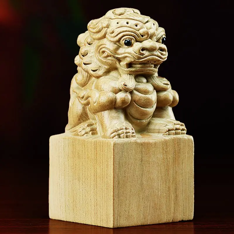 

Украшение для льва из персикового дерева Пекинские ворота для дворца льва печать для Льва резьба по дереву большой и средний маленький размер домашнее украшение дзен