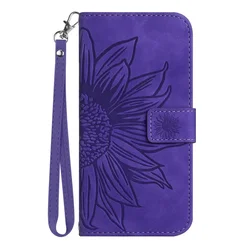 Sunflower Flip Cover Leather Phone Case with Pattern Design for Galaxy A55 5G (PURPLE)