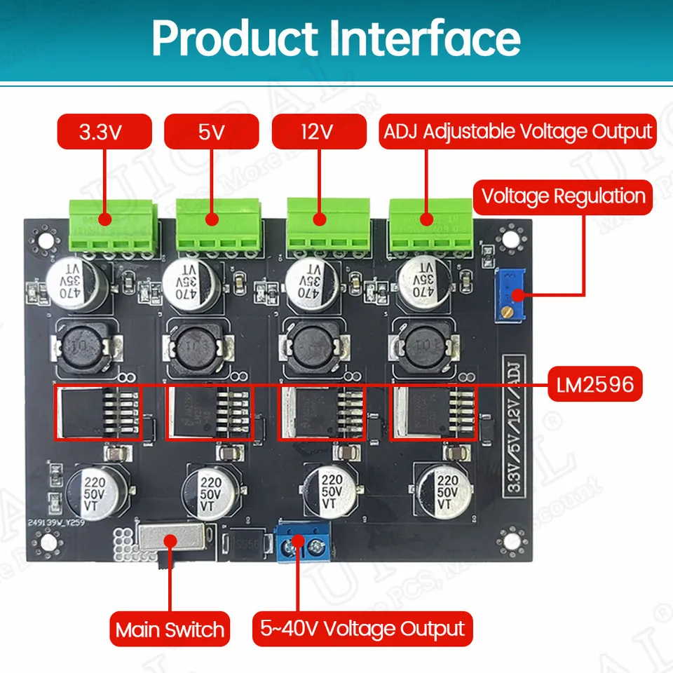 マルチサーキットスイッチング電源モジュール、調整可能な電圧出力、lm2596、3.3v、5v、12v、adj - AliExpress