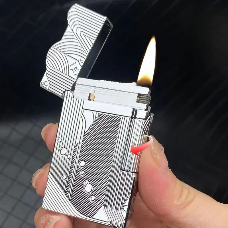 Creative Mermaid Pattern Kerosene Lighter Classic Brass Material Crisp Sound Side Sliding Ignition Exquisite Gift for Men kerosene lighter,cigarette lighter