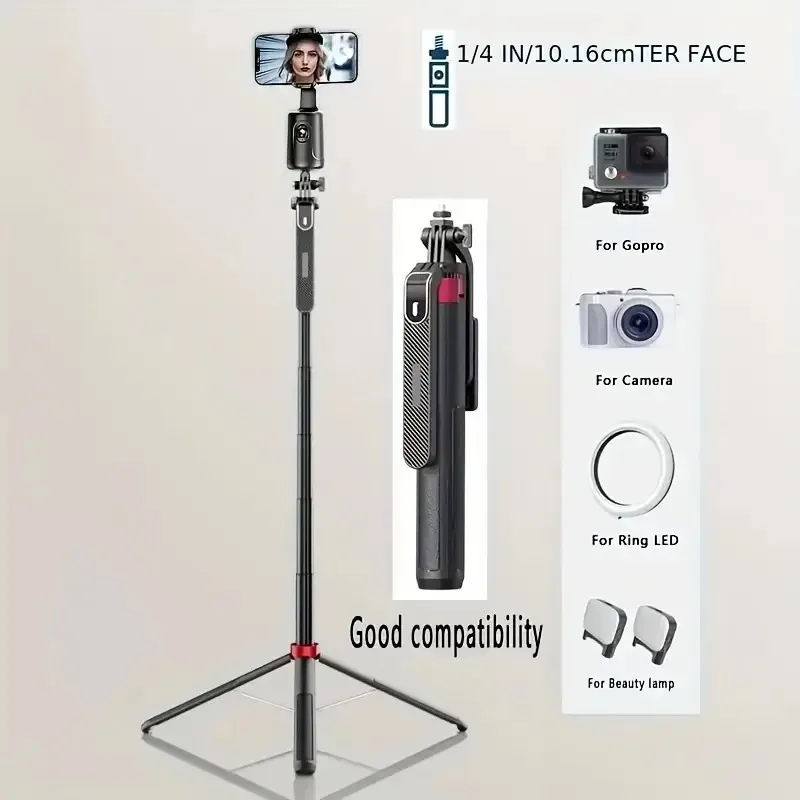 360&deg; Multi-function Selfie Stick and Tripod, 1.85M Retractable Gimbal Stabilized Selfie Stick for Videos and Photos