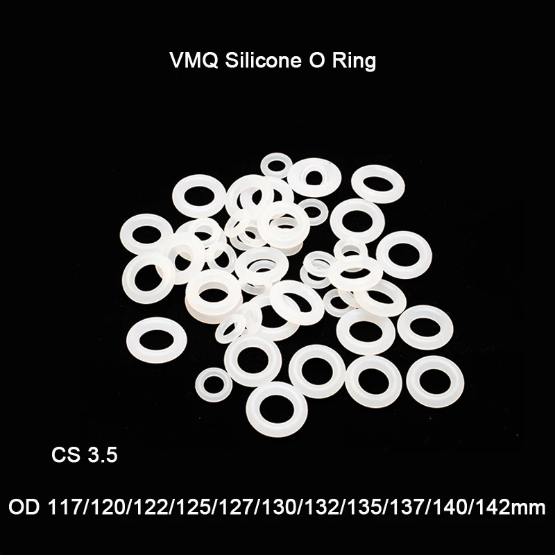

5pcs/lot White VMQ Silicone O Ring Gasket Rubber Washer CS 3.5mm OD 117mm~142mm Food Grade Silicon O Ring Gasket Rubber o-ring