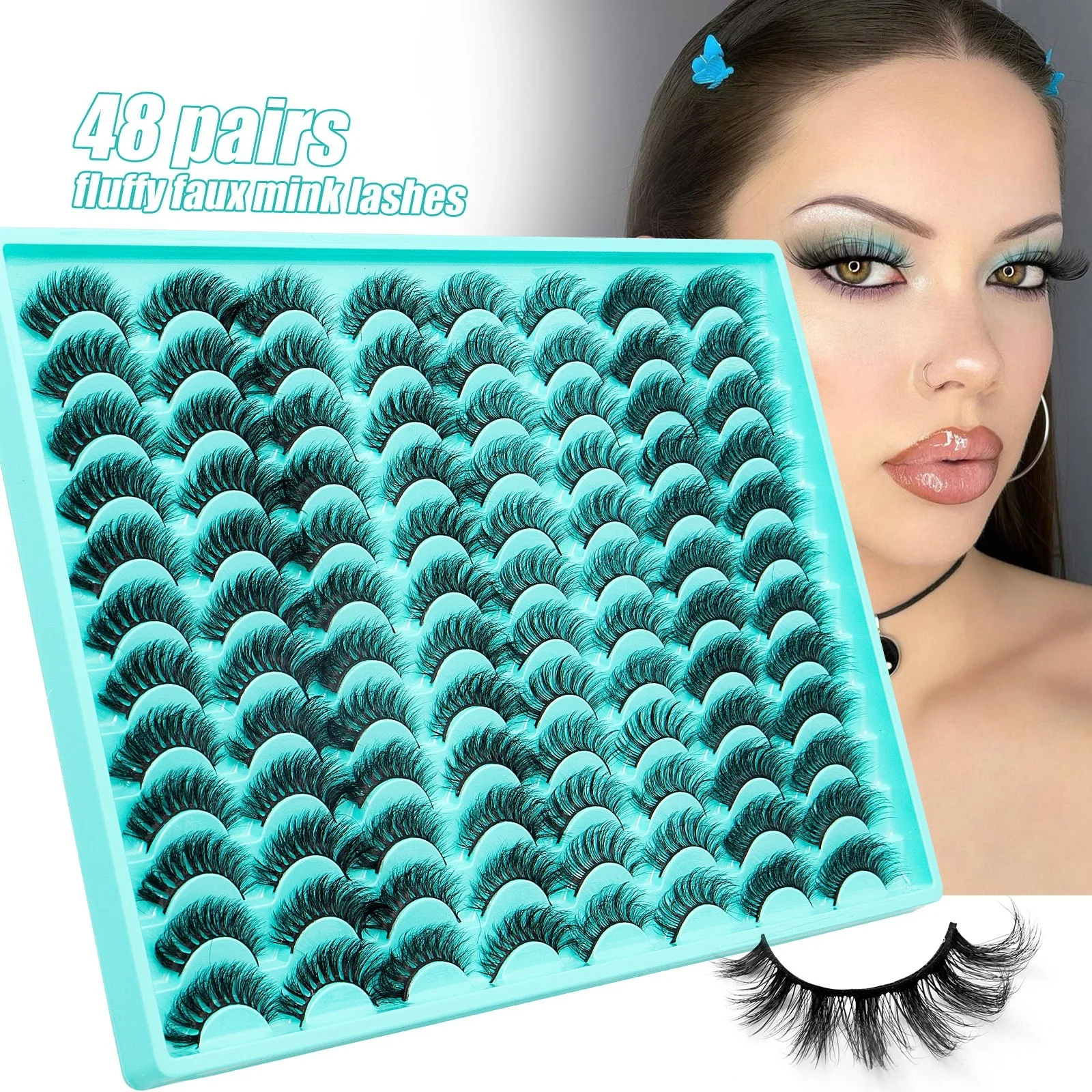 

Multilayer Thick Fluffy Faux Mink Eyelashes Curly Crisscross Hand Made Reusable 48 Pairs Fake Lashes Mink Full Strip Eyelash