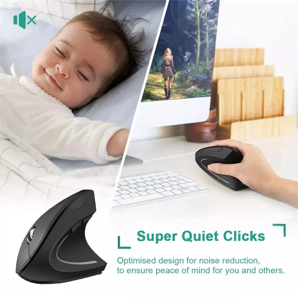 Wireless Mouse Vertical Ergonomic 2.4GHz Wireless Optical Mice 3 Adjustable DPI 800/1200/1600 6 Buttons for Laptop PC Computer Desktop