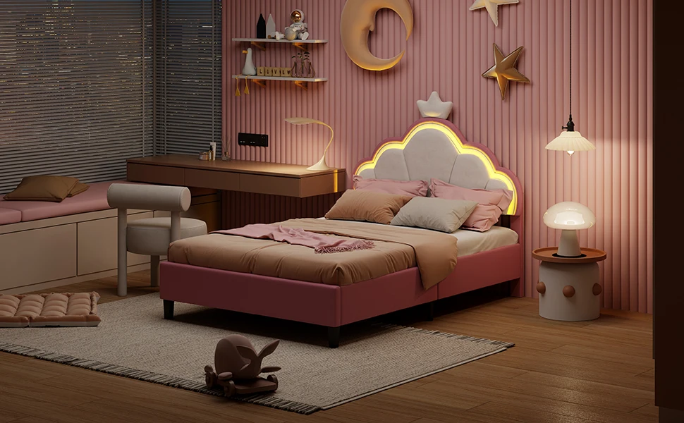 Rosahqnda 90/140 *200cm Kinderbett, Mädchen Einzelbett, Doppelbett, Prinzessinnenbett in Kronenform, Adjustable Headboard – Detail 11