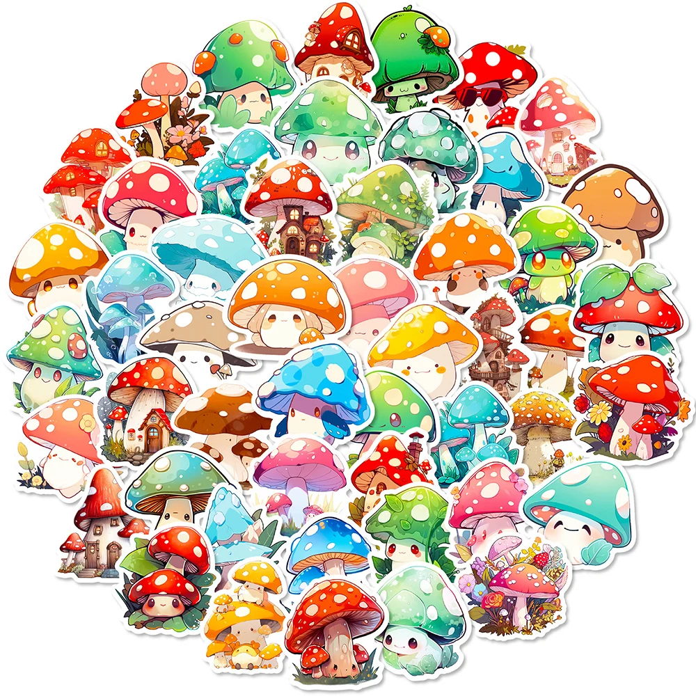 10/30/50/100pcs Kawaii Mushroom Aesthetic Stickers Graffiti Decals Laptop Scrapbook Phone Suitcase Decoration Sticker Kids Toy 10 30 50pcs kawaii fat cat sticky graffiti sticker aesthetic child pvc phone ins color decorative sketchbook scrapbook for kids