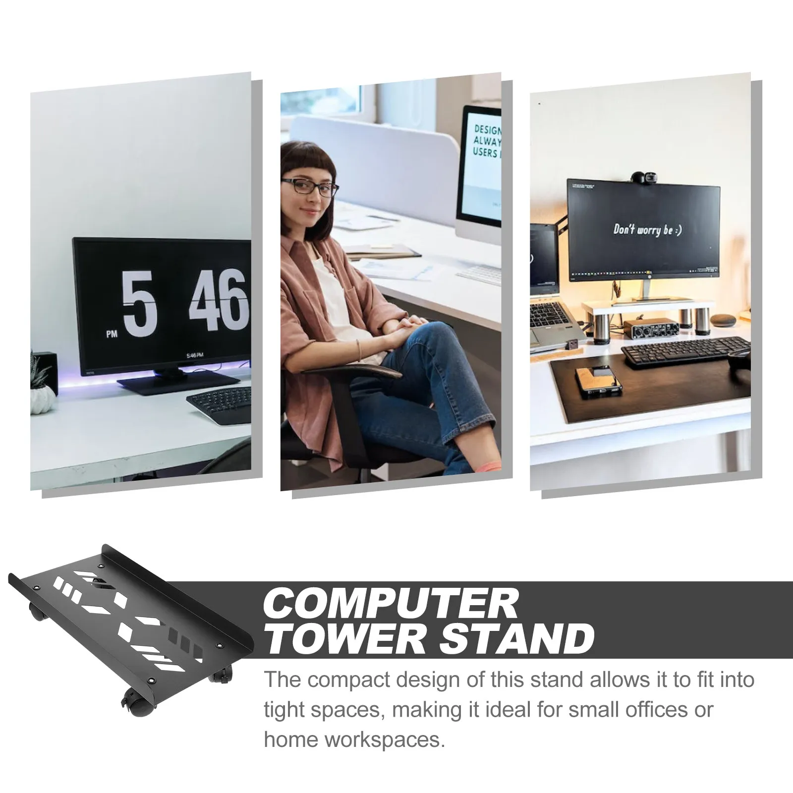 헤비 듀티 롤링 컴퓨터 타워 스탠드 CPU 홀더, 매끄러운 광택 마감, 슬림한 블랙 마감, 좁은 공간에서도 사용 가능한 이동식 PC 카트