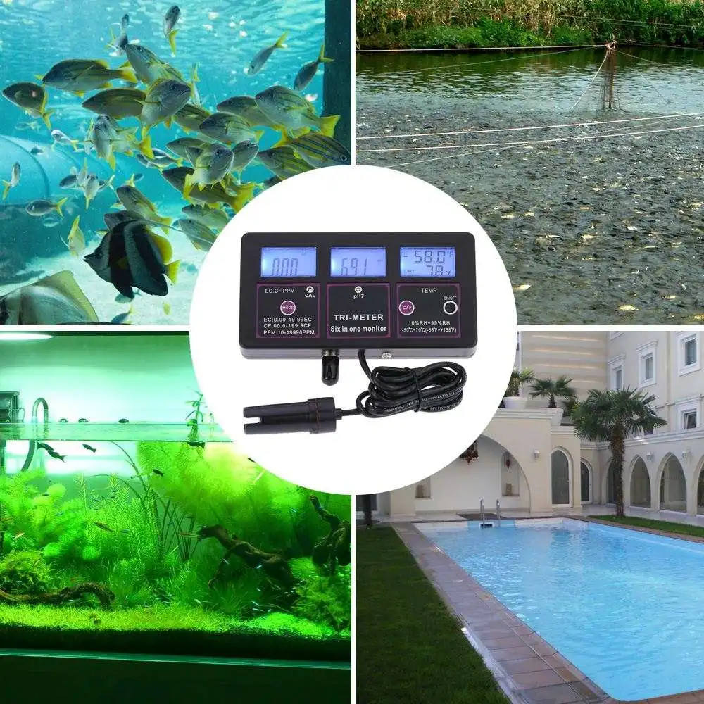 Professional 6 In 1 Aquarium Water Quality Tester PH Meter Monitor Multi-parameter For Test PH / Temperature/ EC / CF RH TDS