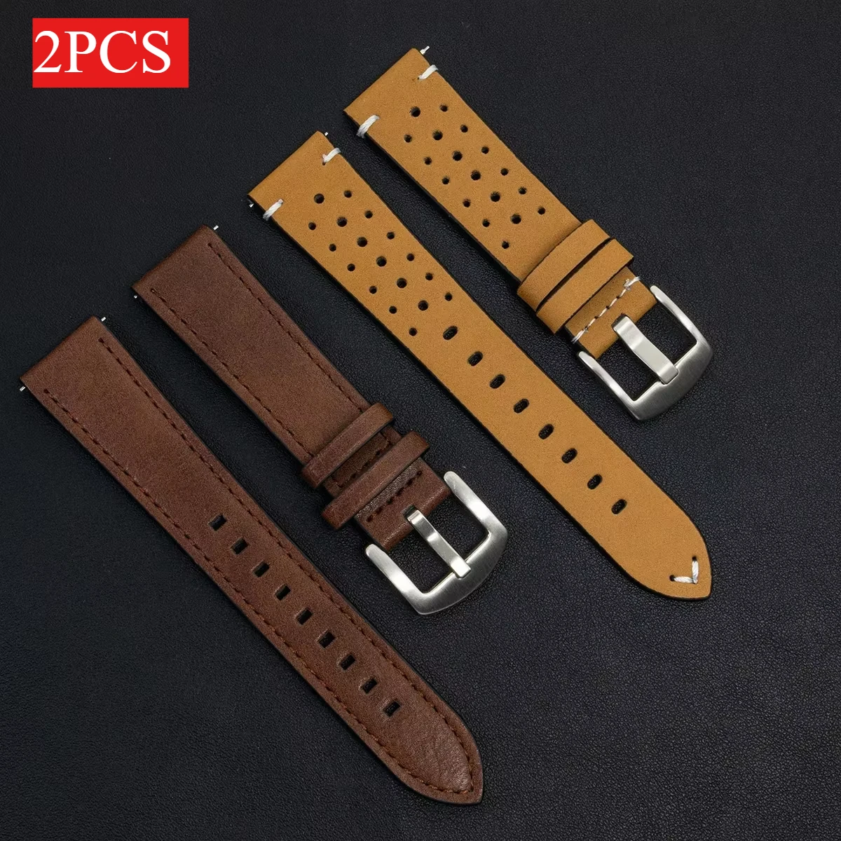 Premium 2-Piece 20mm Leather Breathe Strap Set - Universal Watchband Collection