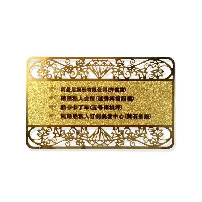 

Custom laser die-cut Stainless Steel metal business card NFC tag213 chip metallic metal Christmas ornaments with gold plated