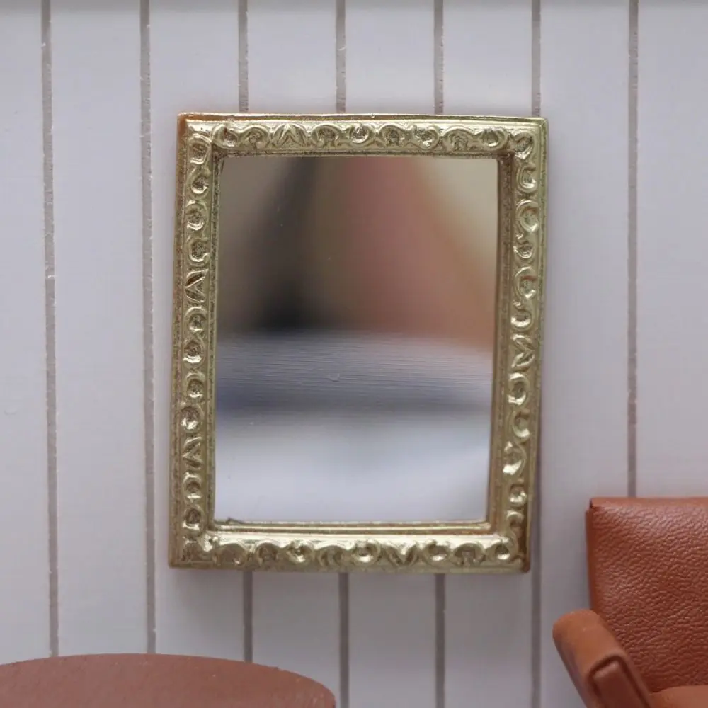 Pretend Play 1:6/1:12 Doll House Furniture Retro Carving DollHouse Mirror Model Metal Border DIY OB11 Simulation Handle Mirror
