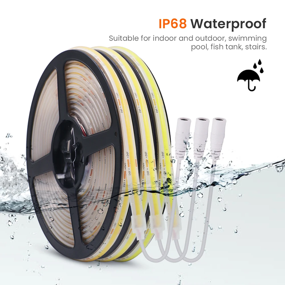 

IP68 Waterproof COB LED Strip DC24V 320LEDs/m High Density FOB LED Tape Light Bar 3000K 4000K 6000K Swimming pool Water Lamp
