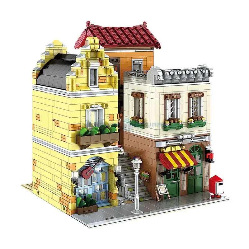 Coffee House Model Building Moc 16008 Cafe Store City Street Negozio In Stile Europeo Bungalow Blocchi Modulari Mattoni Giocattolo Regalo Per Bambini