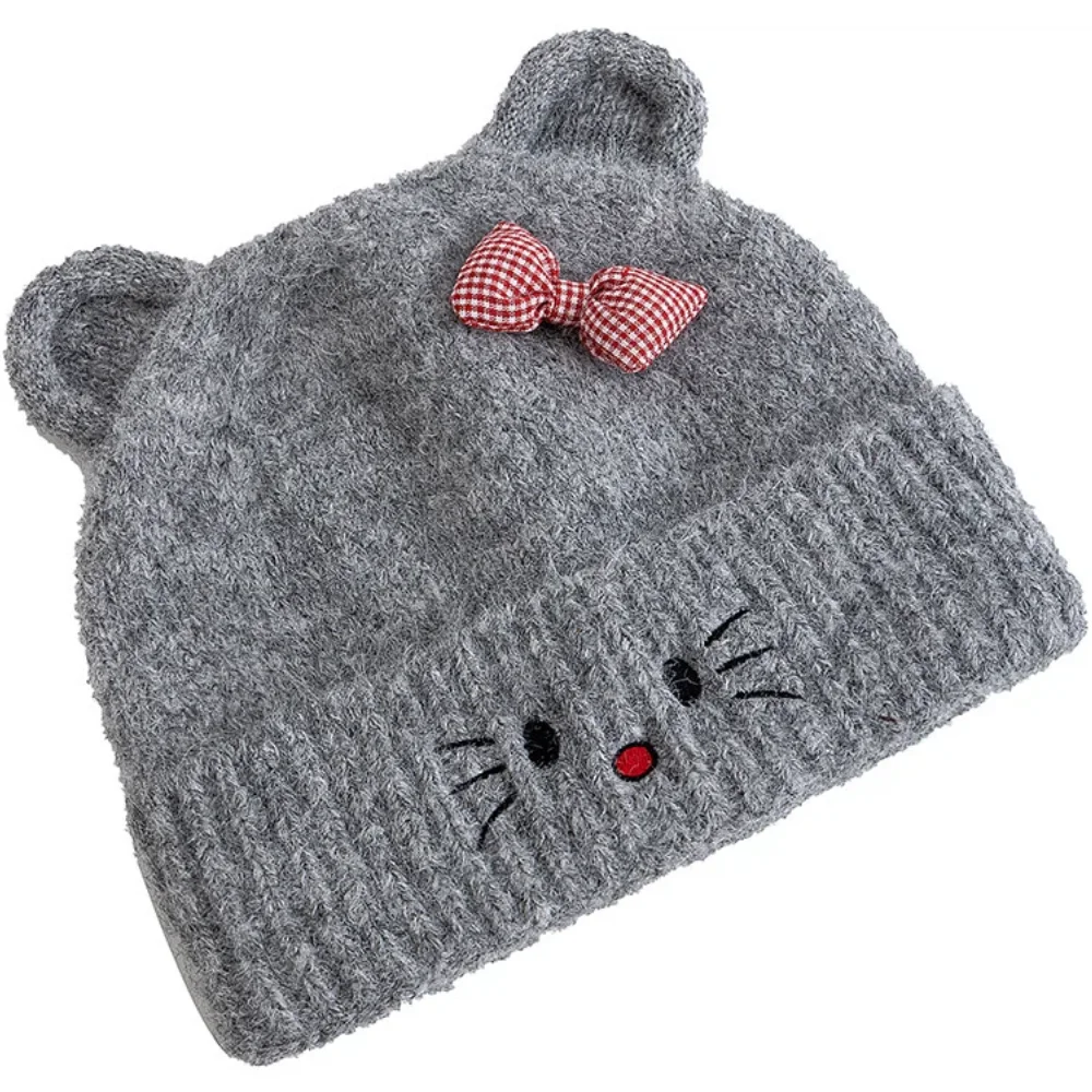 Hot Sale Women Loose Beanie Hat With Cute Cat Ear Lovely Bow Style Winter Knitted Hats For Female Streetwear Winter Hat