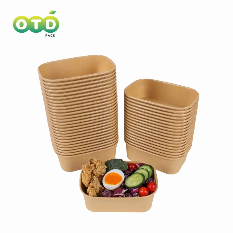 

Disposable Rectangle Kraft Paper Bowls Rectangle Food Containers Salad Bowls Take Out Foodboxes Party Supplies