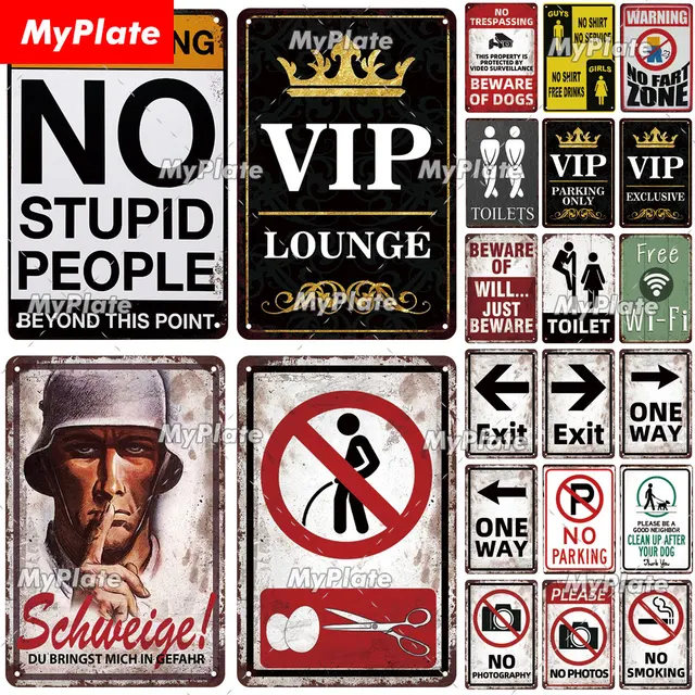 MyPlate VIP Lounge Metal Sign Vintage Plaque No Stupid Tin Sign Plate Wall Decor For Bar Club Man Cave Art Painting Poster Gift