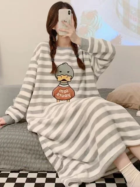 

Женская зимняя теплая Пижама Alherff, домашняя Теплая Бархатная Пижама кораллового цвета, теплый и свободный, удобный длинный пижамный комплект