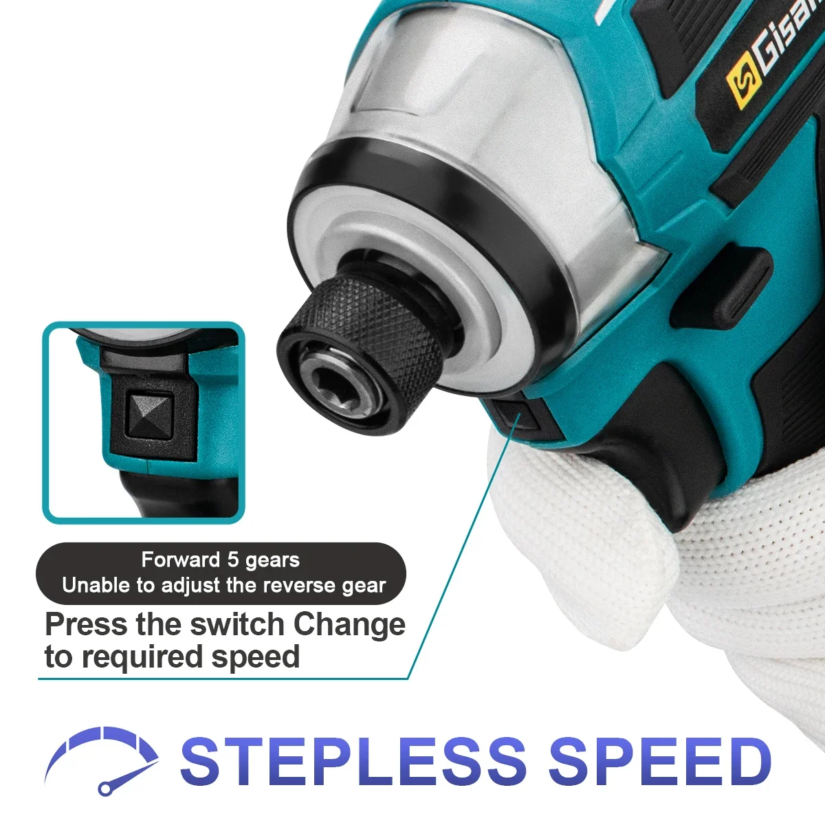 688N.m 8-Speed 1/4'' Brushless Electric Screwdriver Cordless Screwdriver Electric Drill Impact Driver Kit for Makita 18V Battery 6